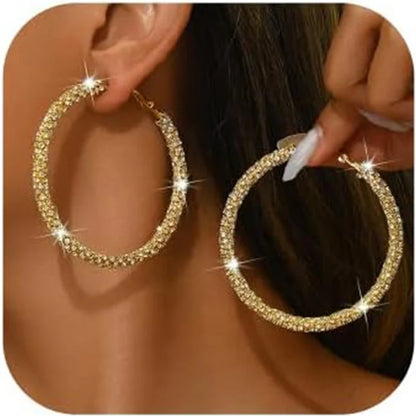 6cm Bling Rhinestone Big Hoop Earrings for Women Simple Cubic Zirconia  Pave Circle Huggie Earring Aesthetic Party Jewelry