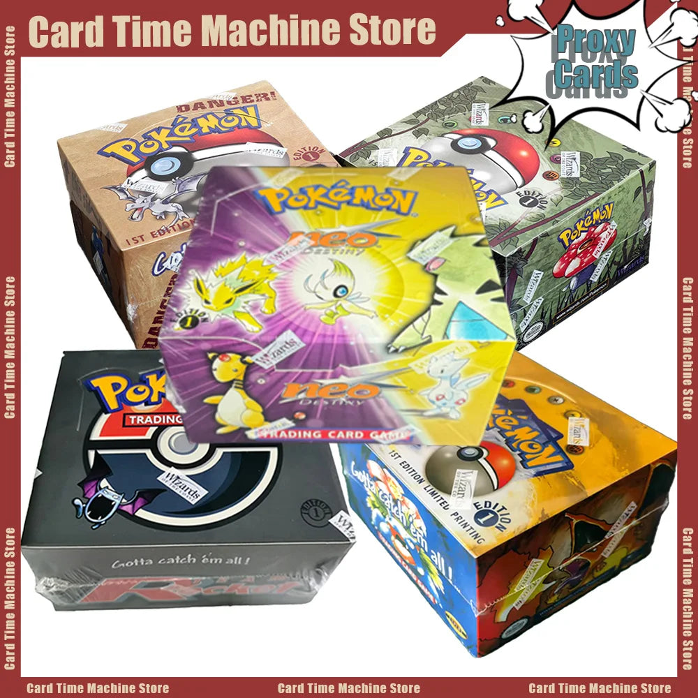 PKM Cards PTCG Neo Destiny 1st Edition Booster Box Base Set Unlimited Team Rocket Jungle Fossil Proxy Full Anime Battle Card Toy