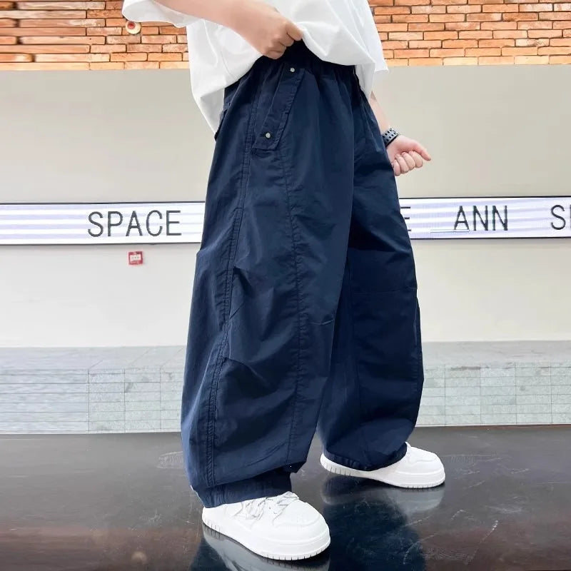 Teen Boys Pants 2026 New Spring Autumn Pants Children's Straight Trousers Teenager Wide-legged Cargo Pants Kids Loose Clothes
