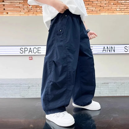 Teen Boys Pants 2026 New Spring Autumn Pants Children's Straight Trousers Teenager Wide-legged Cargo Pants Kids Loose Clothes