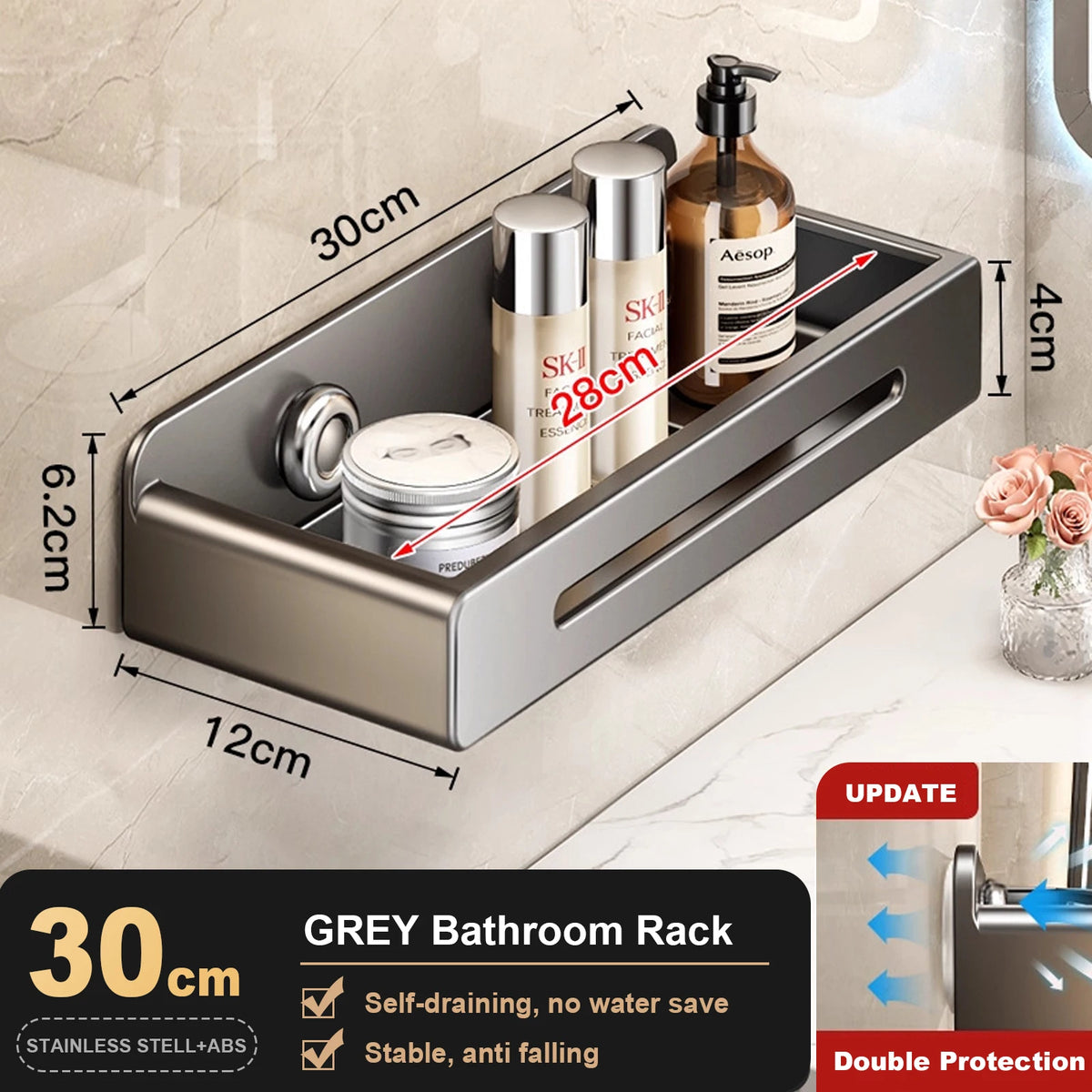 Bathroom Wall Shower Shampoo Rack No-punch Wall Mount Shower Storage Shelf Large Capacity Strong Load-bearing
