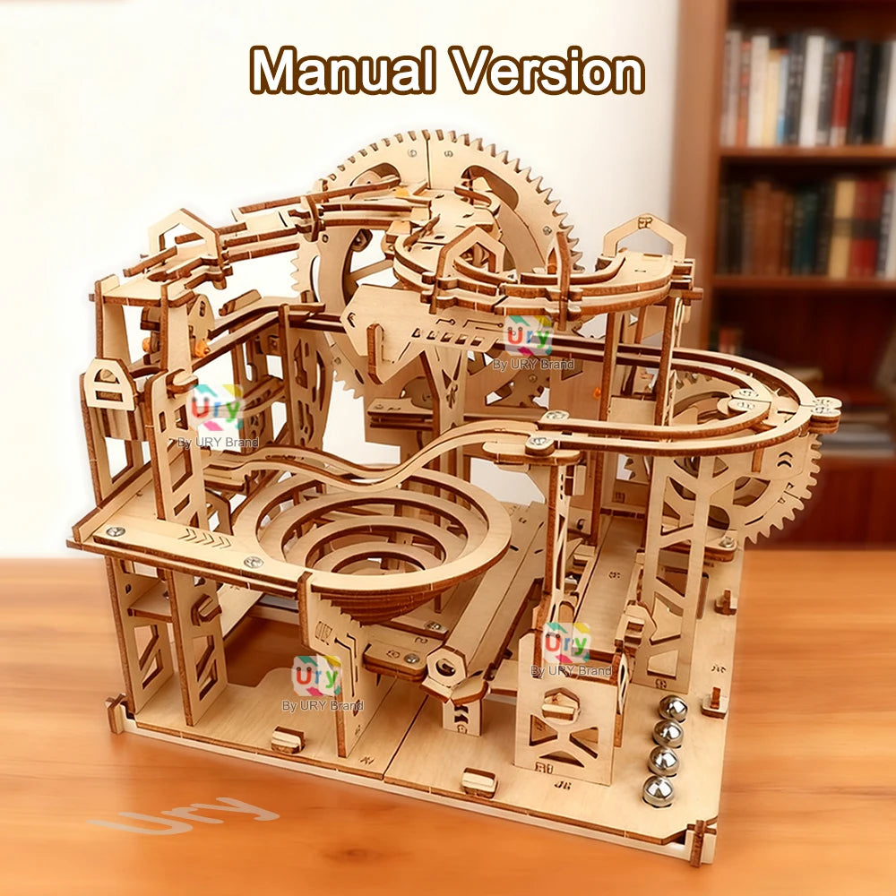 Ury 3D Wooden Puzzle Marble Run Set Track Device Mechanical Manual Model Science High Difficulty Maze Ball Assembly Toy