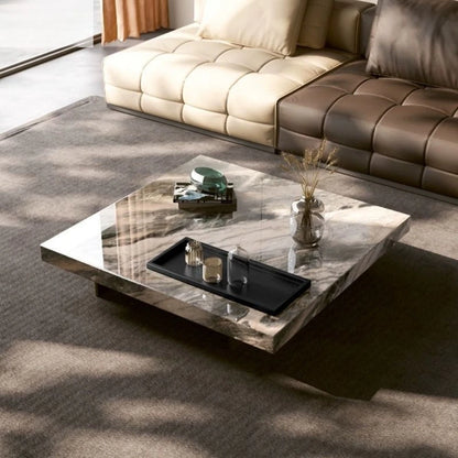 Modern Luxury Coffee Table Sintered Stone Square Tea Table Stainless Steel Marble Look Center Table Living Room