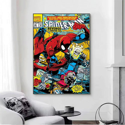 Superhero Iron Man Spider‑Man Vintage Comic Collage Canvas Wall Art Print Poster Unframed Canvas Painting Home Living Room Bed