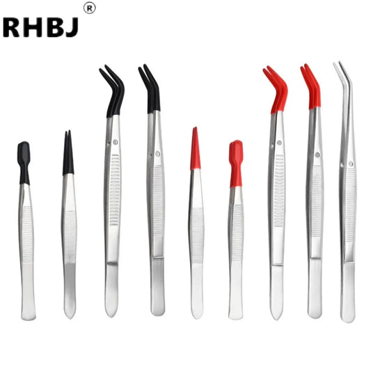 1/4 Pieces Tweezers With Rubber Tips Tweezers Rubber PVC Silicone Coated Non Marring Flat Tip Bent Tip Tweezers Tipped