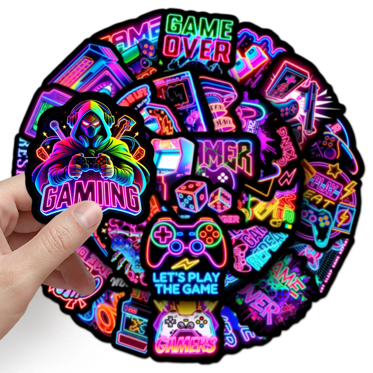 50-100PCS Neon Gamer Aesthetic Stickers Cool Game Controller Colorful Graffiti Trendy Waterproof Decals for DIY Notebook