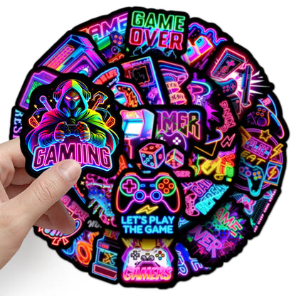 50-100PCS Neon Gamer Aesthetic Stickers Cool Game Controller Colorful Graffiti Trendy Waterproof Decals for DIY Notebook