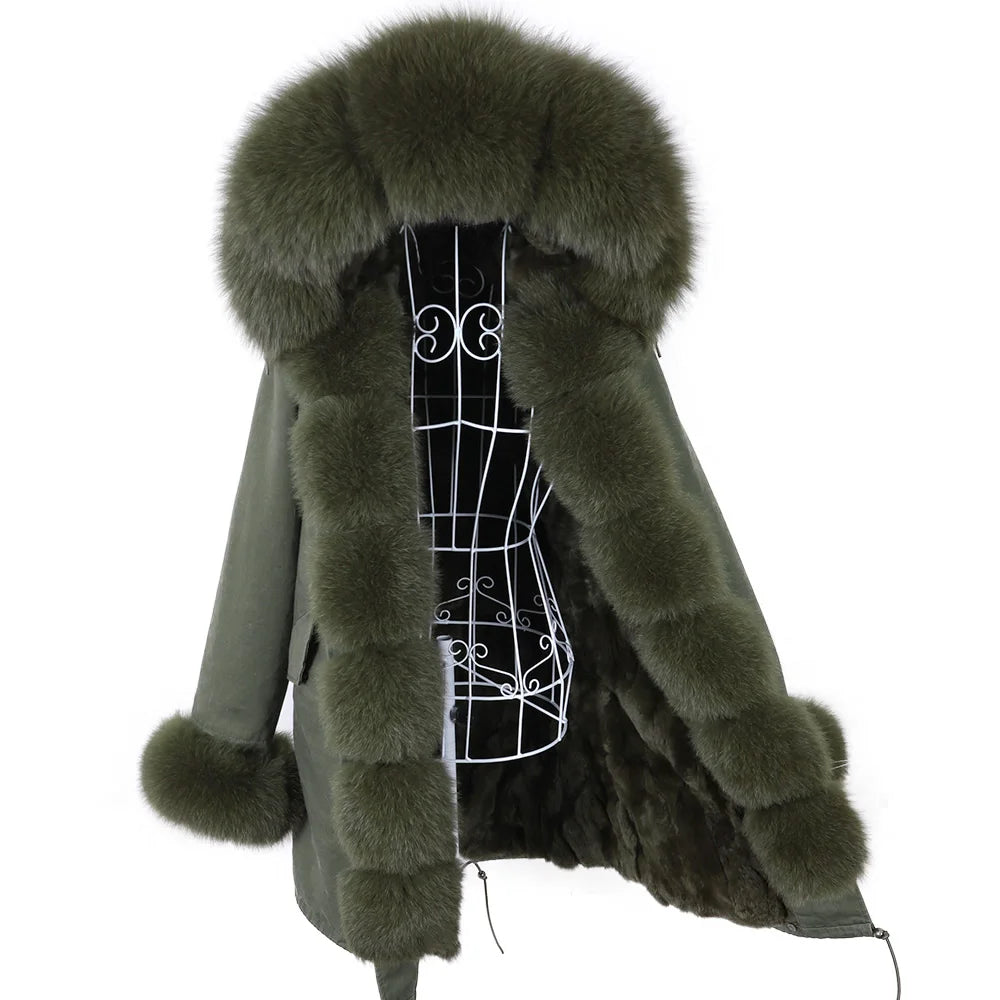 2026 Maomaokong Women's Winter Coats Rabbit Lining Jacket Natural Real Raccoon Fur Collar Parka Fox Fur Long Female Clothing