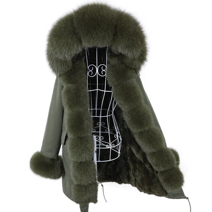 2026 Maomaokong Women's Winter Coats Rabbit Lining Jacket Natural Real Raccoon Fur Collar Parka Fox Fur Long Female Clothing