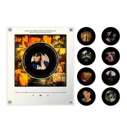Creative Vinyl Disc Player Fridge Magnet Decor,with 9Pcs NFC Rotating Disc Cards ,NFC Sensing Retro Player With Night Light