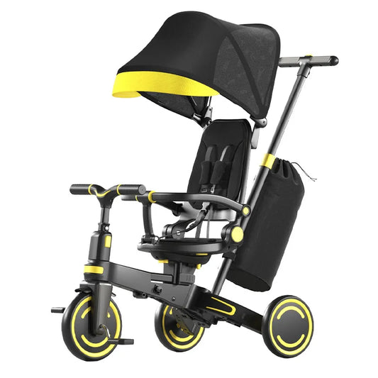 Baby Tricycle 9-in-1 Baby Push Bike Steer Stroller,Learning Toddler Bike/Detachable Guardrail,Adjustable Canopy