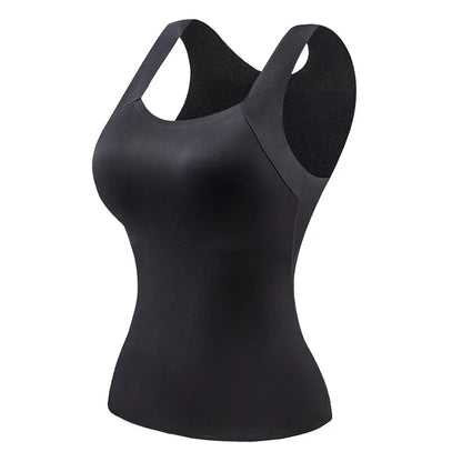 For 40-90kg Autumn Seamless Plus Size Thermal Vest With Build-in Bra For Women Fixed Cup Beauty Skin Tank Tops Square Collar