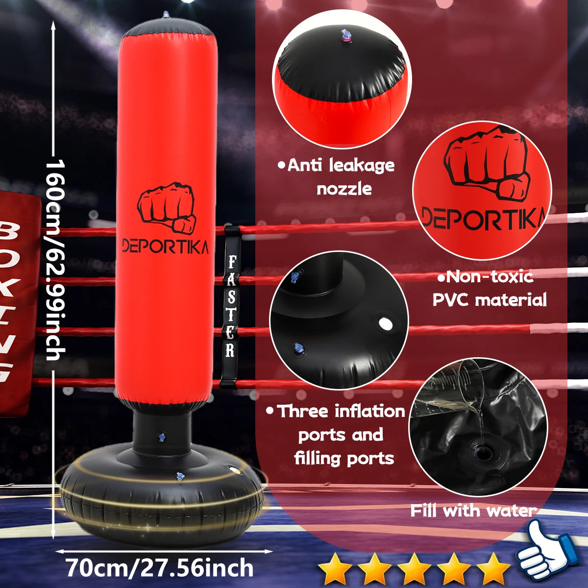 Inflatable Boxing Post, 63 Inch Stable Inflatable Boxing Bag, Vertical Sandbag Toy, Thickened Boxing Post