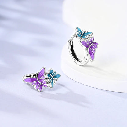 Original 925 Sterling Silver Earrings Sparkling Shining Dreamy Butterfly Hoop Earring for Women Girl Party Birthday Jewelry Gift