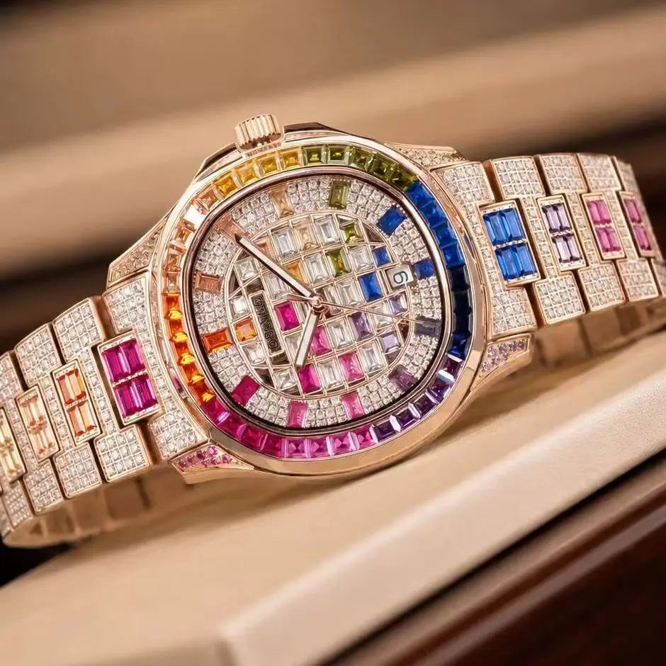 OBLVLO Men Automatic Watch 40mm Square Mechanical Wristwatch Waterproof Crystal Inlaid Dial & Strap Sapphire Mirror Luminous
