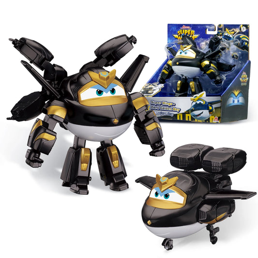 Super Wings Transformable Toys, 5 in Dark Golden Boy Airplane Transforming Figure, 2 in 1 Mode Rescue Bots Action Figure for 3-5