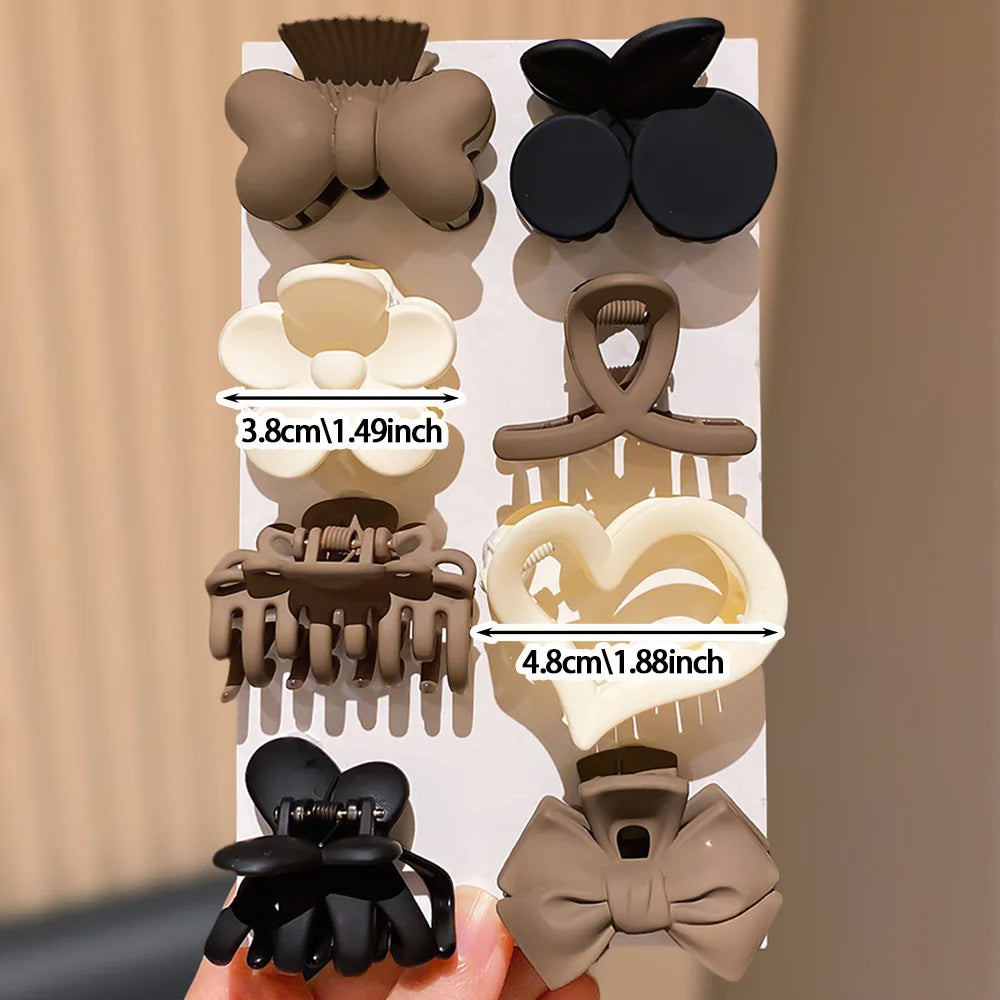 8-Piece Girls Hair Claw Set Bow Flower & Heart Shapes Fashionable Hair Clips for Daily Casual Wear Cute Girl Hair Accessories