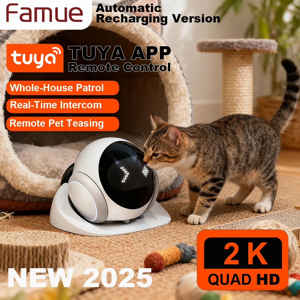 2025Famue Automatic Charging Robot Camera HD 5G WIFI IP Camera Pet Mobile Tracking Night Vision CCTV Remote View TUYA APP Camera