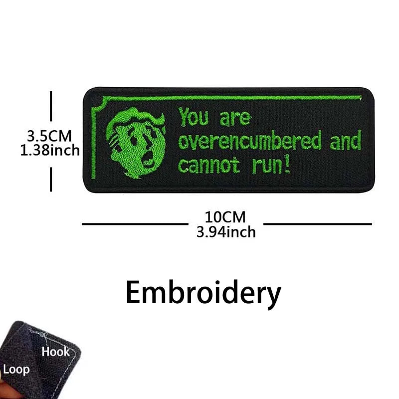 'You Are Overencumbered and Cannot Run' Inspirational Saying Morale Emblem PVC Patches,Fabric Applique Embroidery Tactical Badge