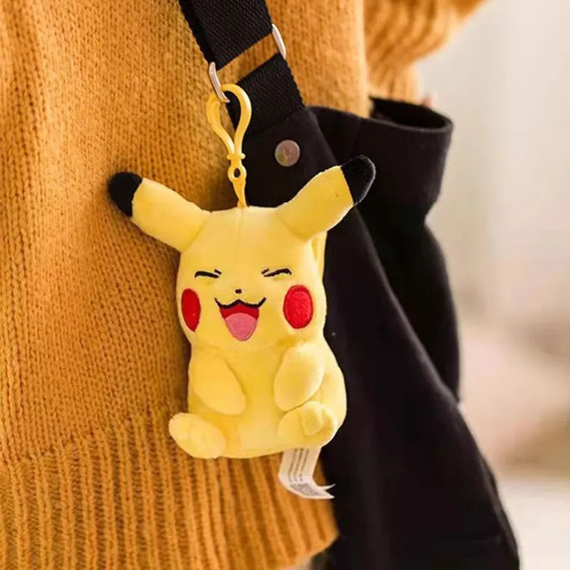 Anime Pokemon Kawaii Pikachu Keychain Eevee Mew Bulbasaur Charmander Snorlax Psyduck Stuffed Toy Cute Plush Keyring Doll Pendant