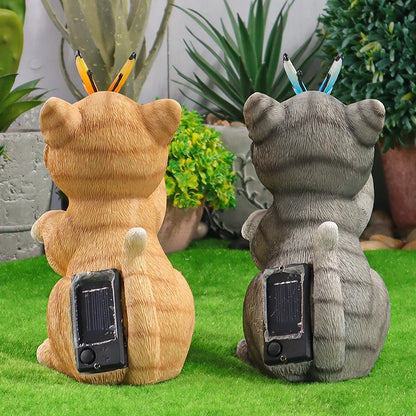 Cute Resin Cat Sculpture with Butterfly Solar Light Garden Courtyard Terrace Lawn Decorative Statue Lamp Ornament