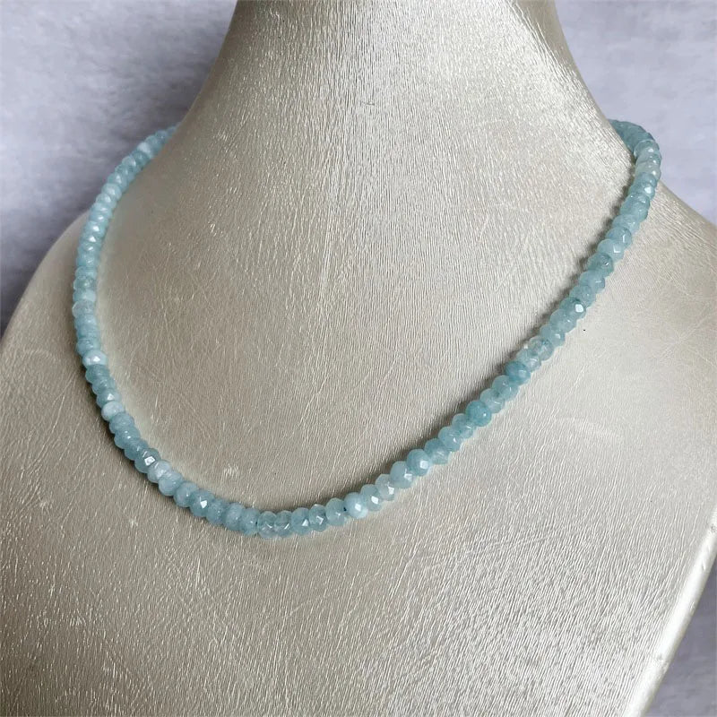 4*6MM Faceted Aquamarine Necklace Power Natural Stone Jewelry Dance Health Care Gemstone Protection Healing Yoga 40/45/50/55CM