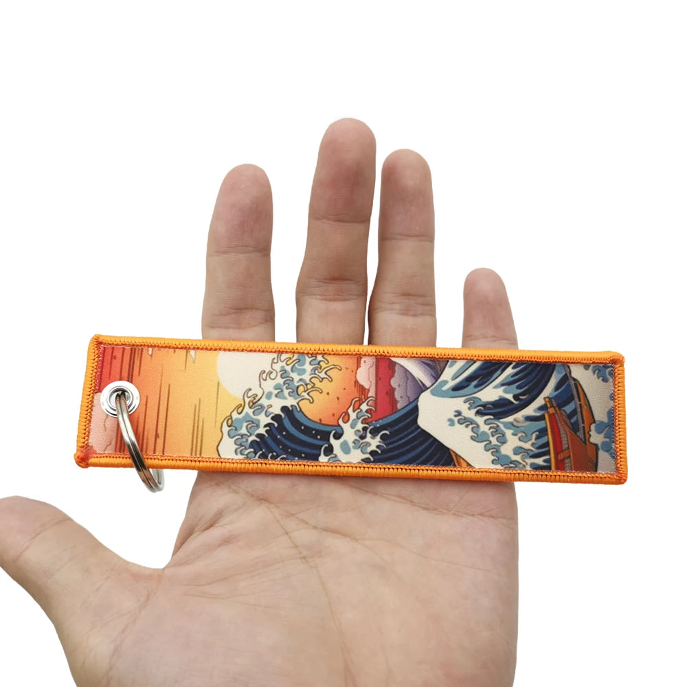 JDM Modification Culture Keychain Hokkaido waves Keyring Strip Cloth Car Motorcycle Key Chain Holder Backpack Pendant Accessory