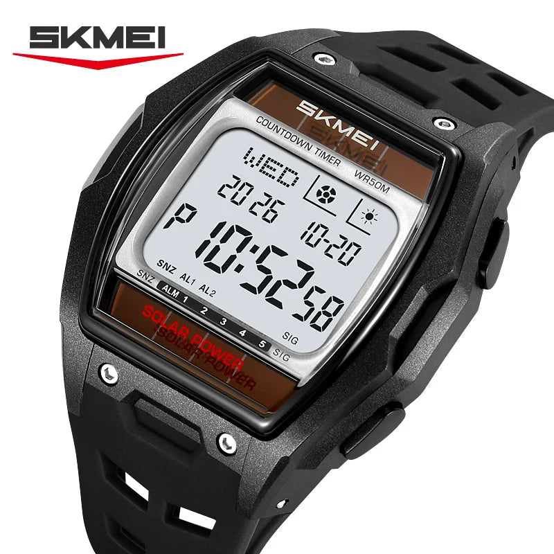 SKMEI 2750 Fashion Men Electronic Watch Solar Power Large Screen Luminous Calendar Multifunctional Outdoor Sport Watches for Man