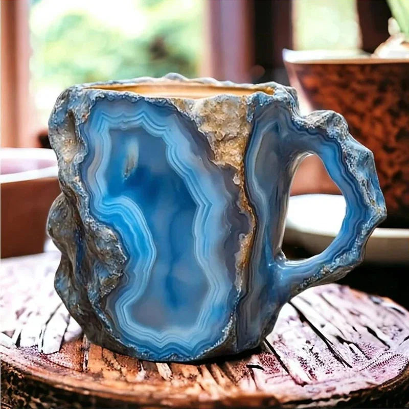 Mineral crystal coffee cup resin creative multi-color relief printing large capacity water cup color birthday gift mug