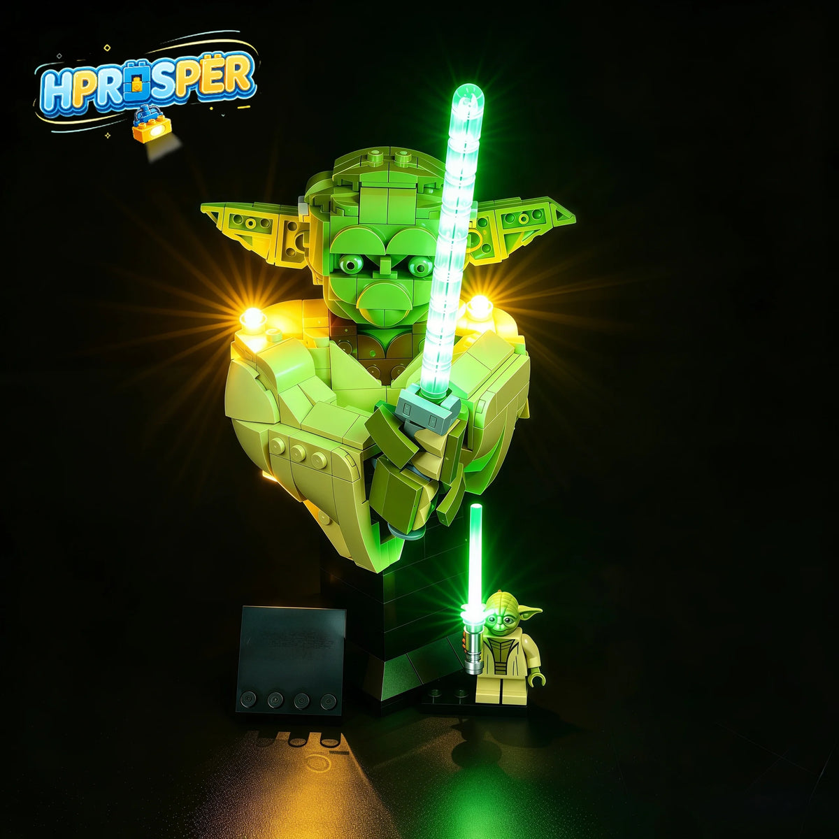 Hprosper 5V LED Light for Star Wars Yoda Bust 75438 Decorative Lamp With Battery Box (Not Include Lego Building Blocks)