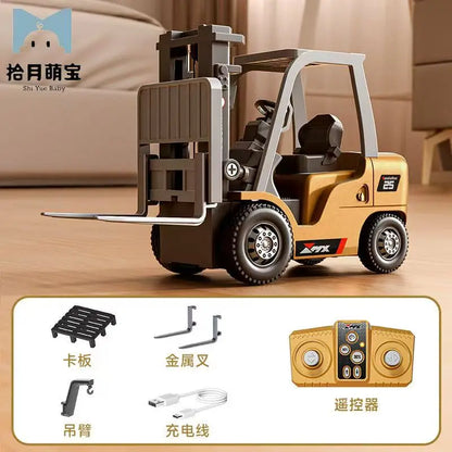 2026 New 1/64 Remote-Controlled Alloy Forklift Engineering Vehicle Tabletop Toys Model Collection Gift For Boys