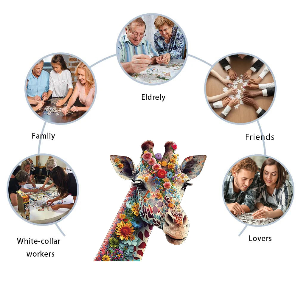 Flower Giraffe Wooden Puzzle, High-difficulty Magic Puzzle Intellectual Toy, Birthday Holiday Gift, Family Game Home Decor