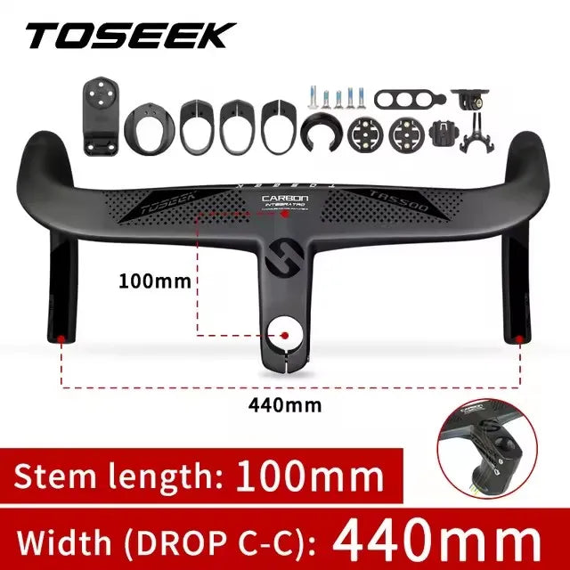 TOSEEK TR5500 T800 Carbon Bicycle Handlebar Road Bike Integrated Handlebar Di2 With Computer Holder Internal Cable Routing