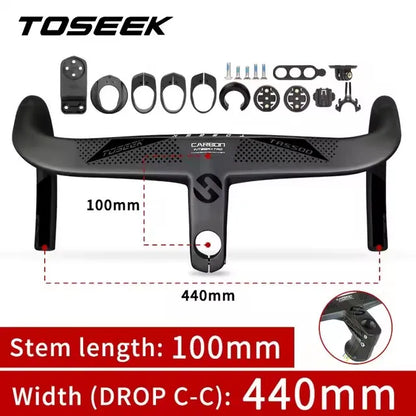 TOSEEK TR5500 T800 Carbon Bicycle Handlebar Road Bike Integrated Handlebar Di2 With Computer Holder Internal Cable Routing