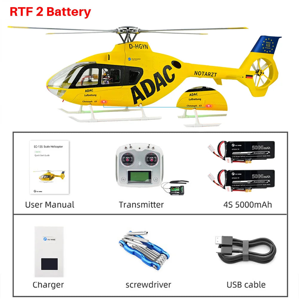 FLYWING EC135 RC Helicopter LED Light ACE Flight Control EC135 Scale Helicopter 470 Size RC Helicopters 4 Blade 6CH RC Helicopte