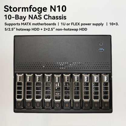 N10 10-bay NAS Chassis Case - Supporting MATX Motherboards with 10 Hotswap Hard Drivesn Bays