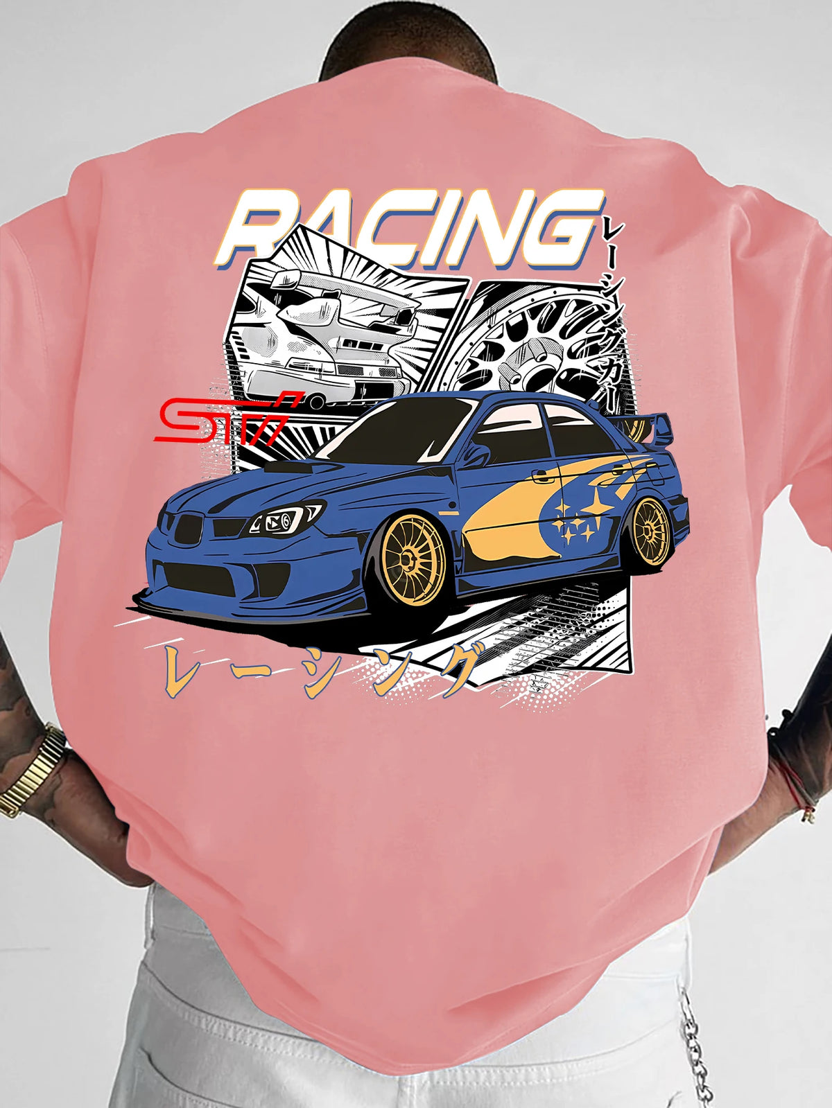 Men's JDM Racing Car Graphic Print T-shirt Oversized 100% Polyester Streetwear Short Sleeve Tops S-XXL