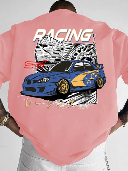 Men's JDM Racing Car Graphic Print T-shirt Oversized 100% Polyester Streetwear Short Sleeve Tops S-XXL