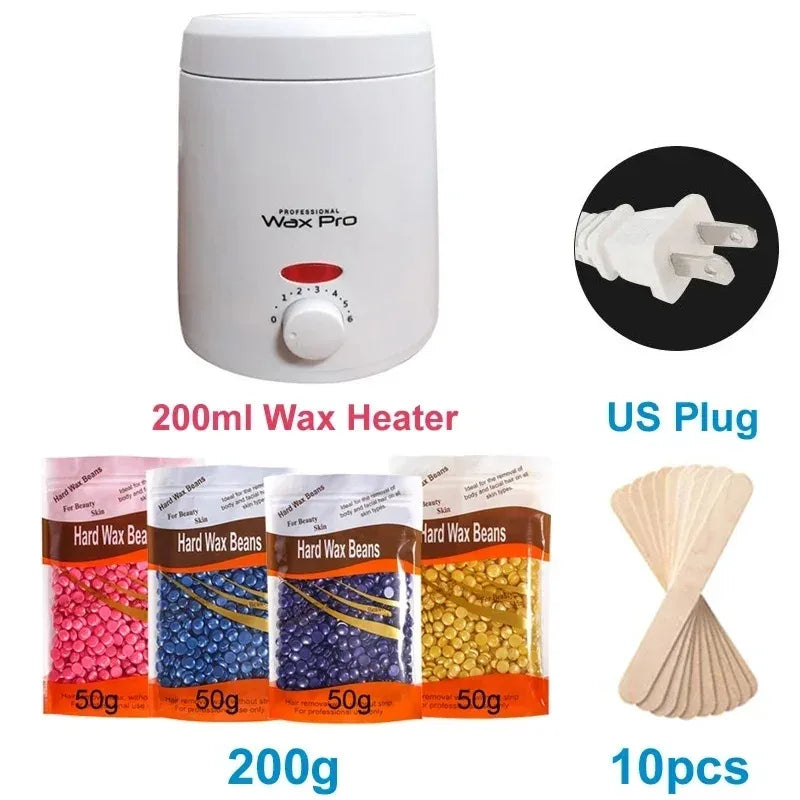 200ml Wax Melting Machine + 100g/200g /300g Wax Beans Set, Wax Heating, Wax Hair Removal And Wax Therapy Machine Wax Melting Pot