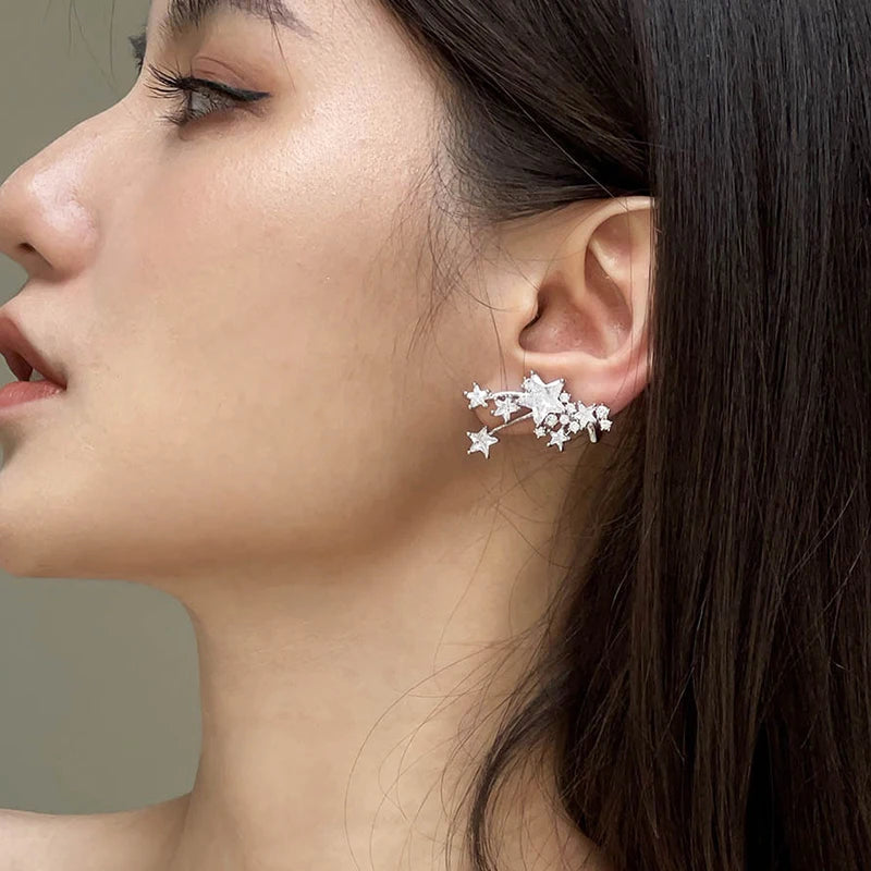 Foydjew 2022 New Design Five-pointed Star 925 Silver Needle Earrings Shiny AAA Zircon Clip Earring Ear Accessories For Women