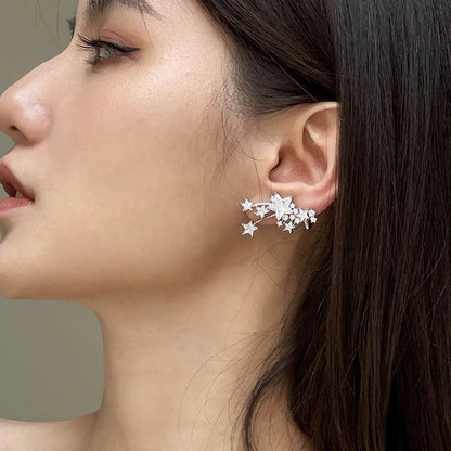 Foydjew 2022 New Design Five-pointed Star 925 Silver Needle Earrings Shiny AAA Zircon Clip Earring Ear Accessories For Women