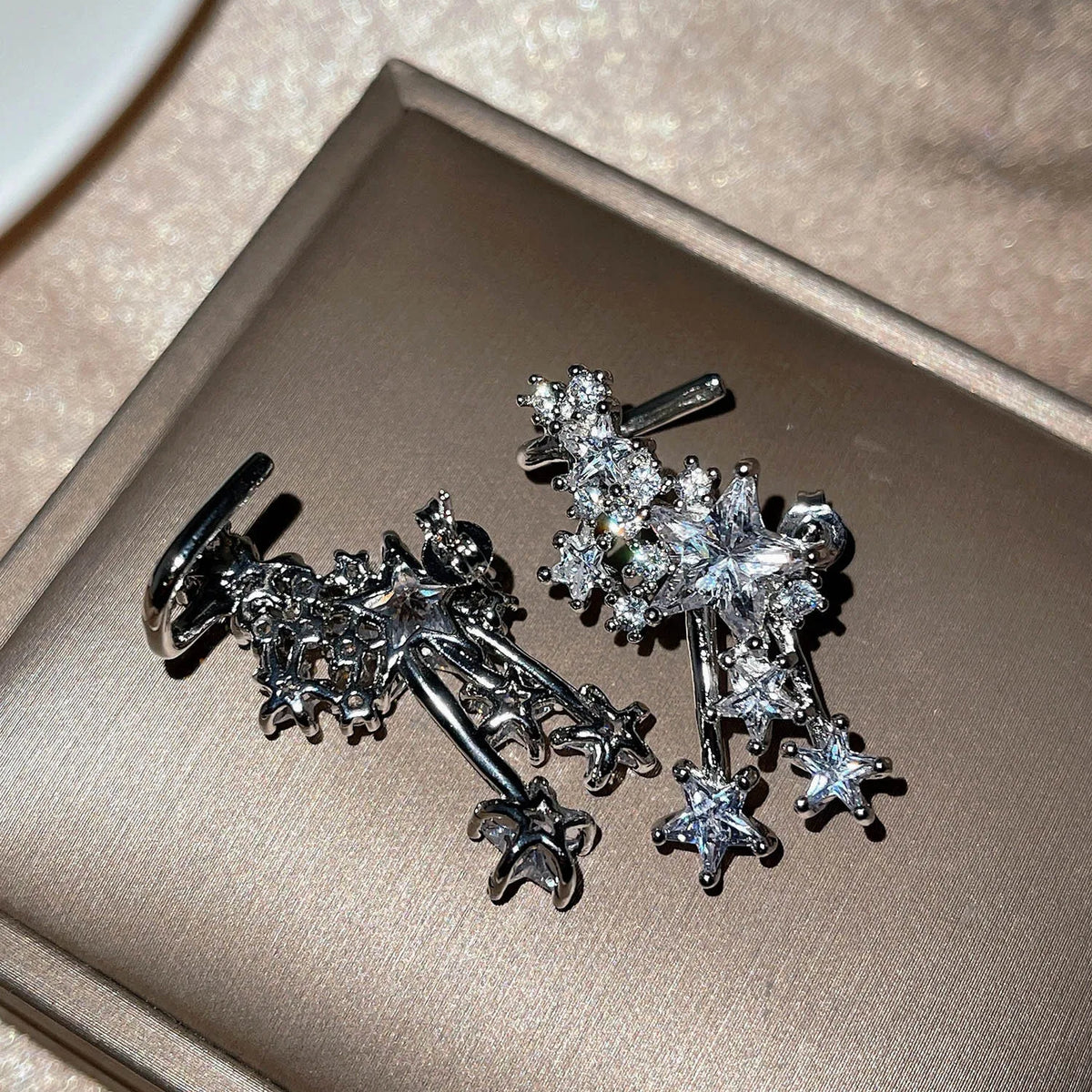 Foydjew 2022 New Design Five-pointed Star 925 Silver Needle Earrings Shiny AAA Zircon Clip Earring Ear Accessories For Women