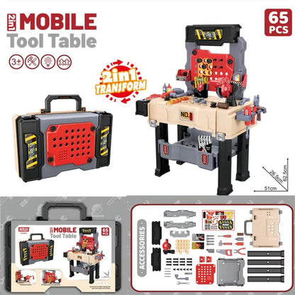 Large 2-in-1 Kids Tool Bench Set with Saw Screw Miter Pretend Play Construction Workbench Toys Education Toy for Boys & Girls