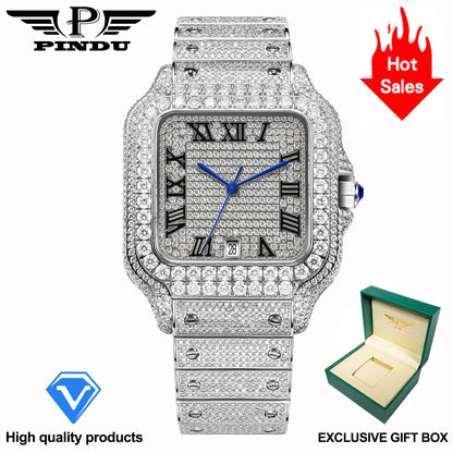 PINDU Design NEW Mozambique Diamond Mechanical Watch Men 8215 Movement Sapphire Stainless Steel Waterproof Fully Automatic Watch