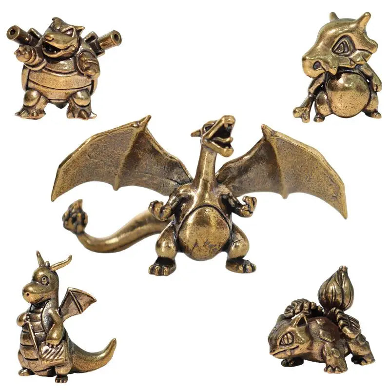 3cm Solid Brass Pokémon Crafts Anime Mini Figurines Charizard Blastoise Dragonite Bulbasaur Cubone Metal Statue Desktop Decor
