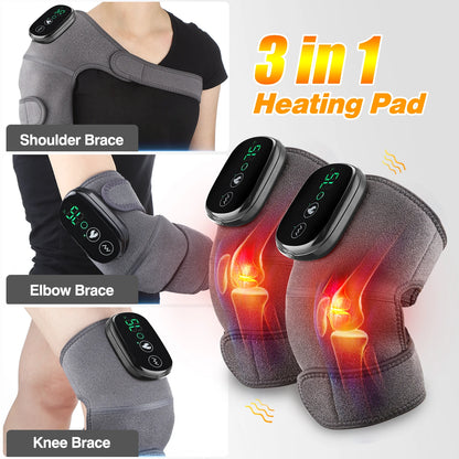3 in 1 Electric Massager for Knee Shoulder Elbow Leg 5000mAh Battery Heating Knee Brace, Rechargeable Vibration Massage Wrap
