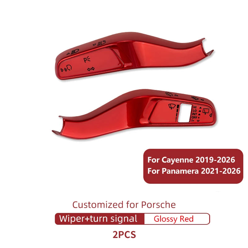 2PCS Car Steering Wheel Headlight Switch Control Cover Carbon Fiber Wiper Switch Trim For Porsche Cayenne 2019-2026 Accessories