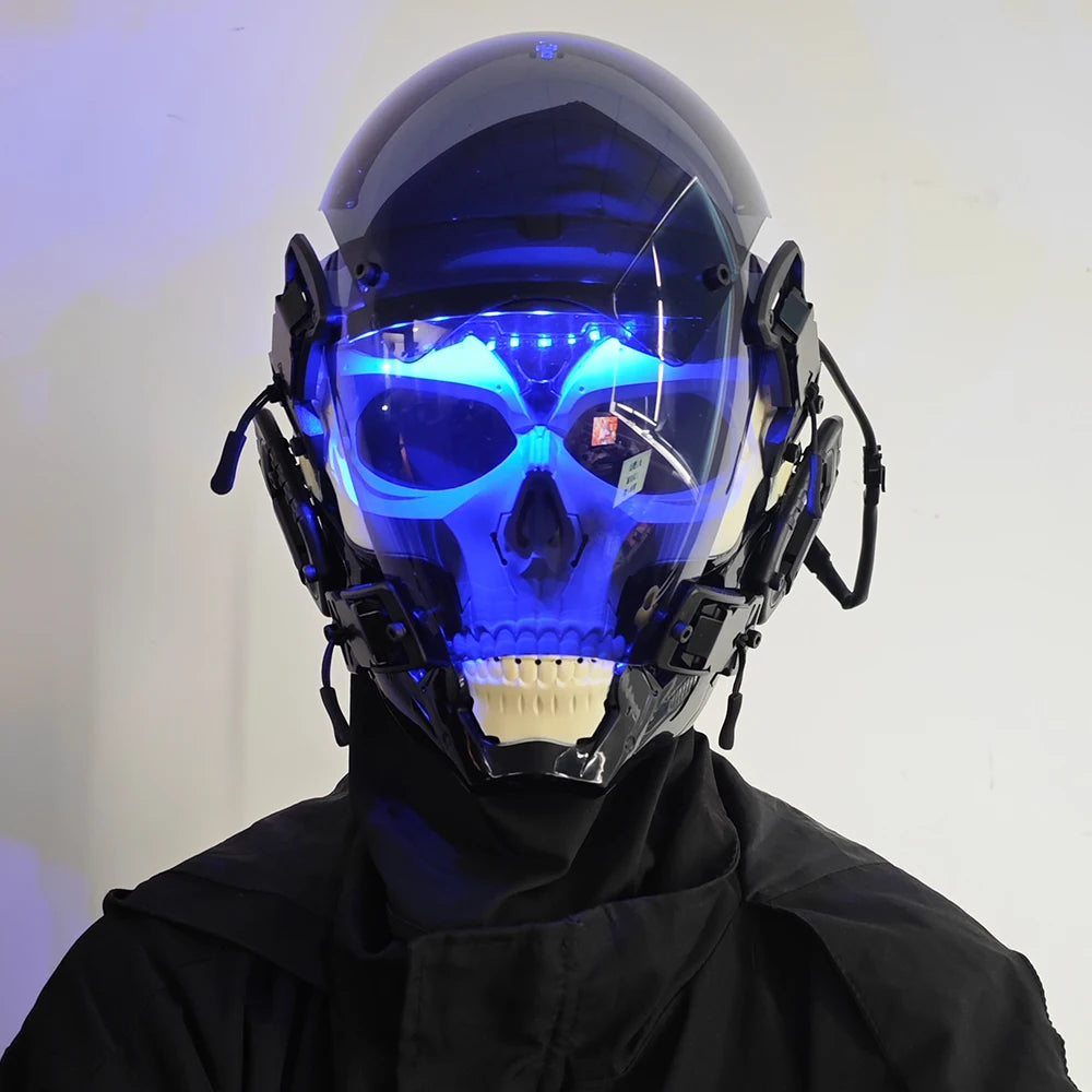 Led Luminous Skeleton Punk Mask Futuristic Techwear Disguise Helmet Gothic Cyber Teenagers Cosplay Masks Accessories