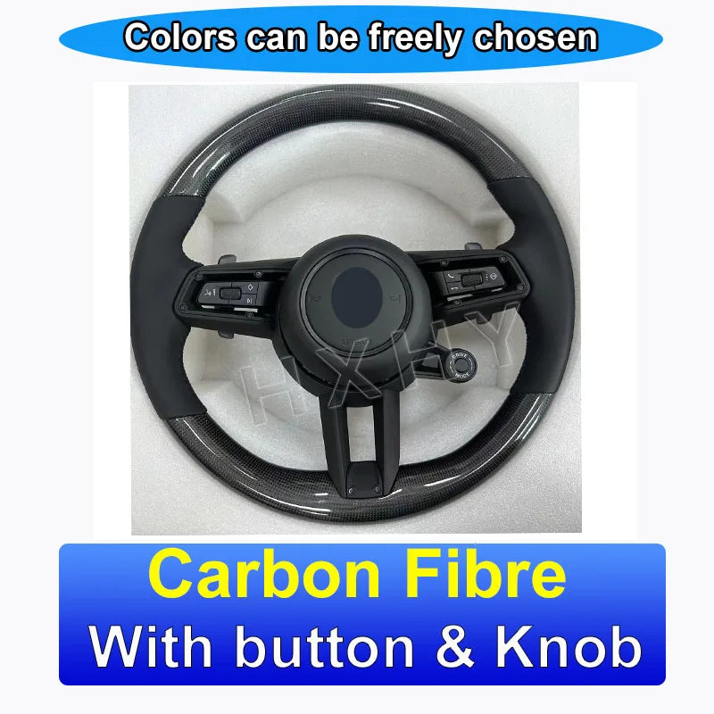 New Upgrade Alcantara Leather Steering Wheel For Porsche Macan Panamera Cayenne 718 911 Custom Genuine Carbon Fiber LED Interior