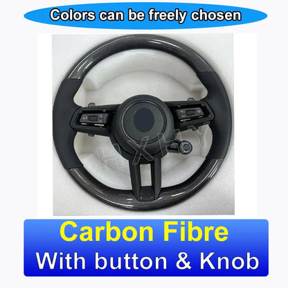 New Upgrade Alcantara Leather Steering Wheel For Porsche Macan Panamera Cayenne 718 911 Custom Genuine Carbon Fiber LED Interior